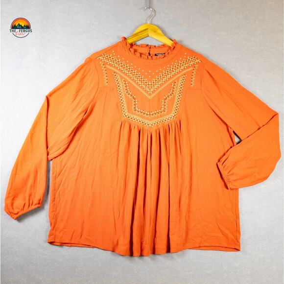 Torrid Blouse Top Orange Crinkle Gauze Embroidered Keyhole Plus Women's Size 2X - Picture 1 of 9